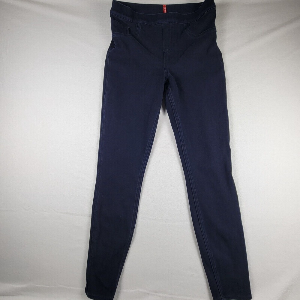 SPANX Jean-Ish Ankle Leggings Women's Large‎ Blue Plaid Pull-On Pants